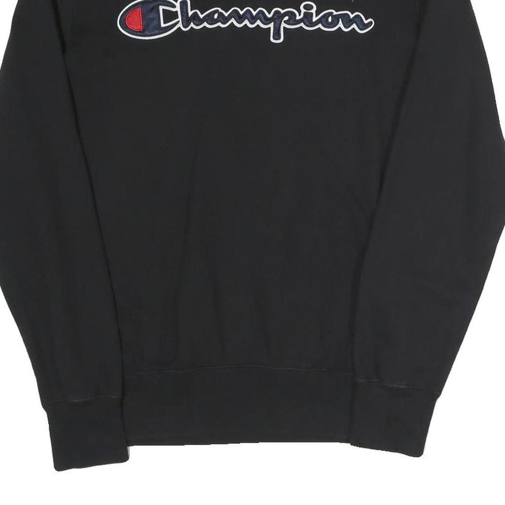 CHAMPION Mens Black Cotton Blend Crew Neck Sweatshirt M Embroidered Logo