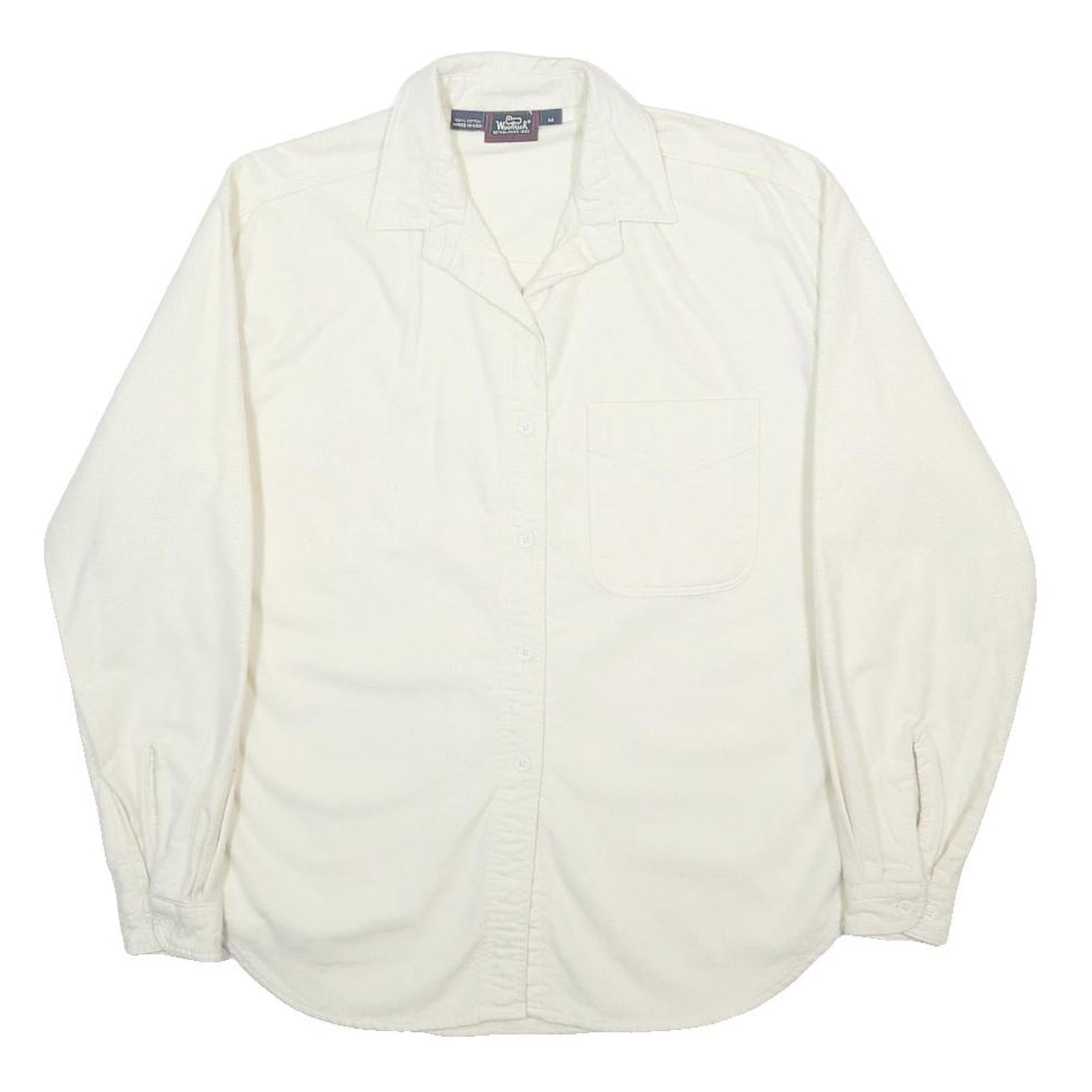 WOOLRICH Mens White Cotton Shirt M Classic Fit Long Sleeve Button Shirt