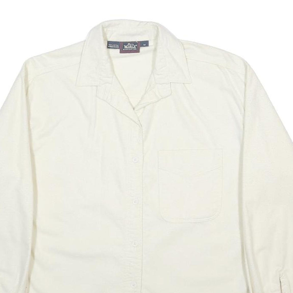 WOOLRICH Mens White Cotton Shirt M Classic Fit Long Sleeve Button Shirt