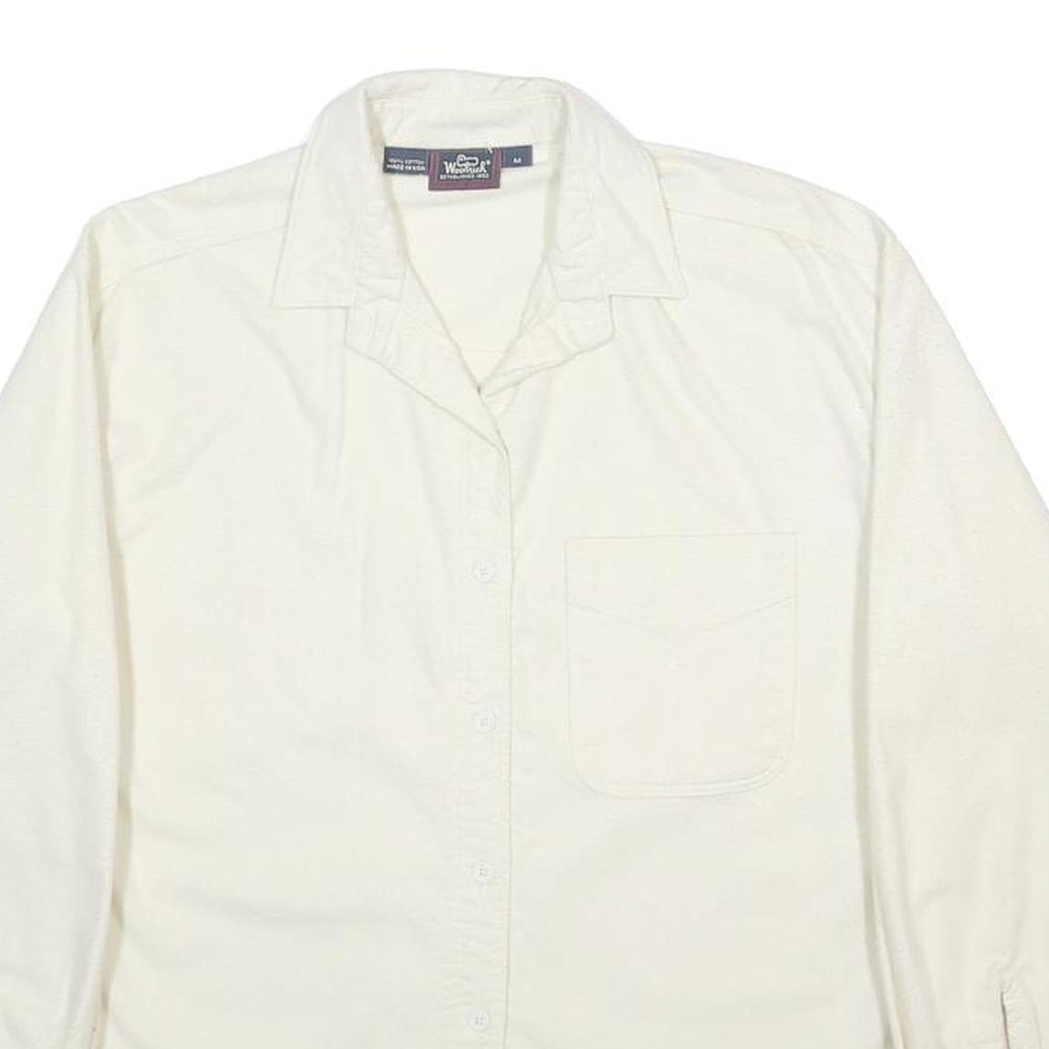 WOOLRICH Mens White Cotton Shirt M Classic Fit Long Sleeve Button Shirt