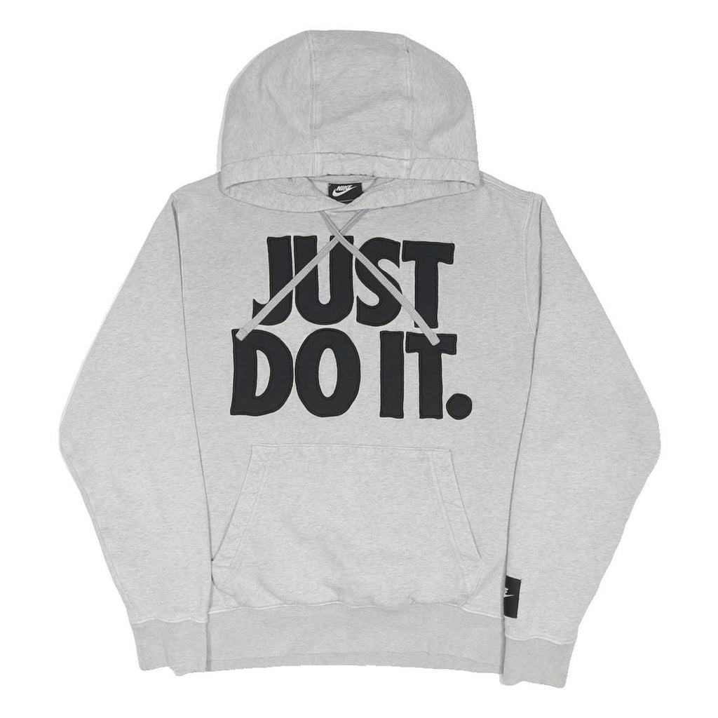 NIKE Mens Grey Hoodie M Just Do It Cotton Blend Pullover Casual Sports