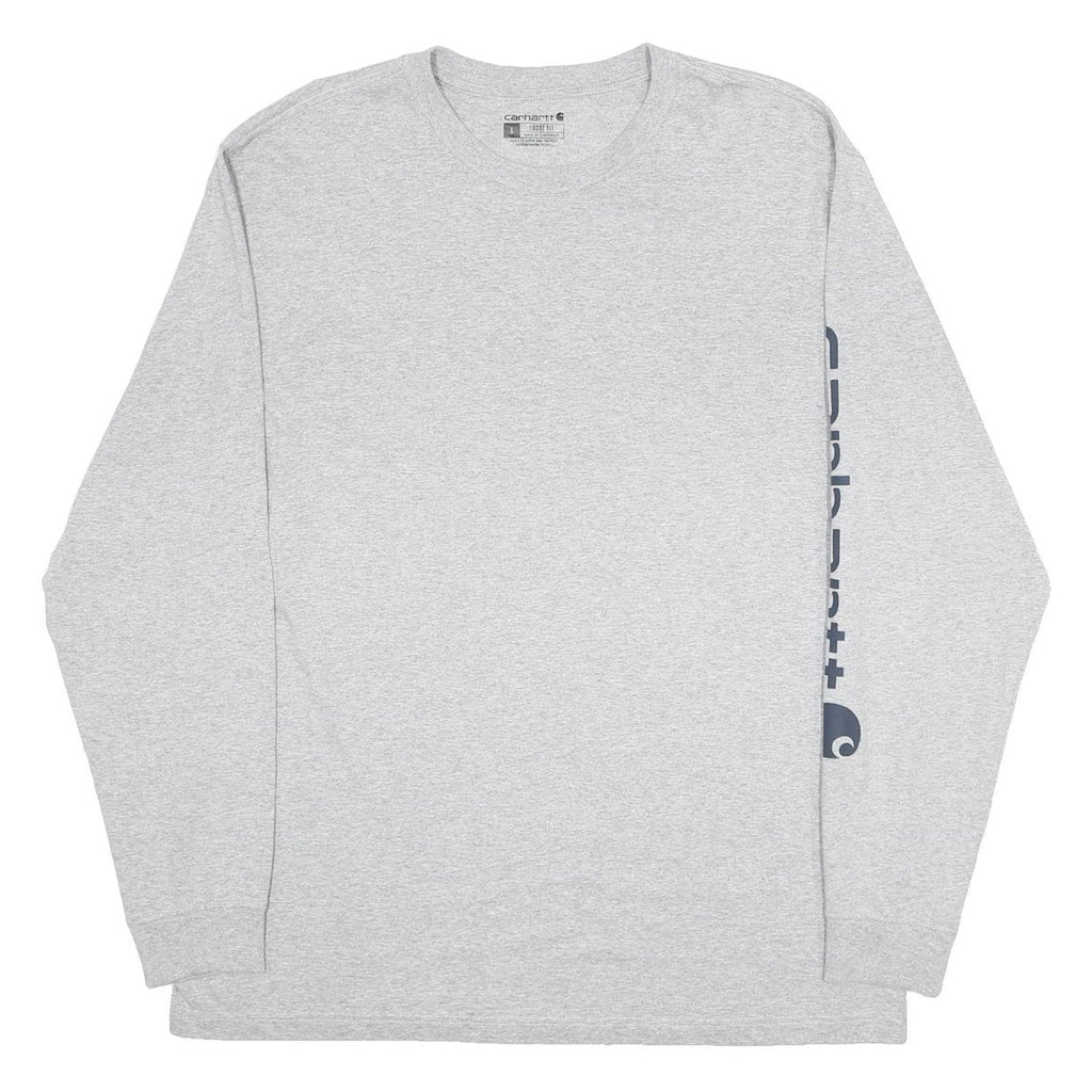 CARHARTT Mens Grey Long Sleeve Crew Neck Logo Print T-Shirt L Cotton Blend