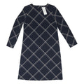 M&S Womens Navy Blue & Cream Check Day Woven Long Sleeve Knee Length UK 12 Dress