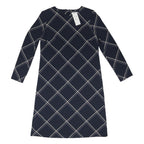 M&S Womens Navy Blue & Cream Check Day Woven Long Sleeve Knee Length UK 12 Dress