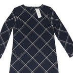 M&S Womens Navy Blue & Cream Check Day Woven Long Sleeve Knee Length UK 12 Dress