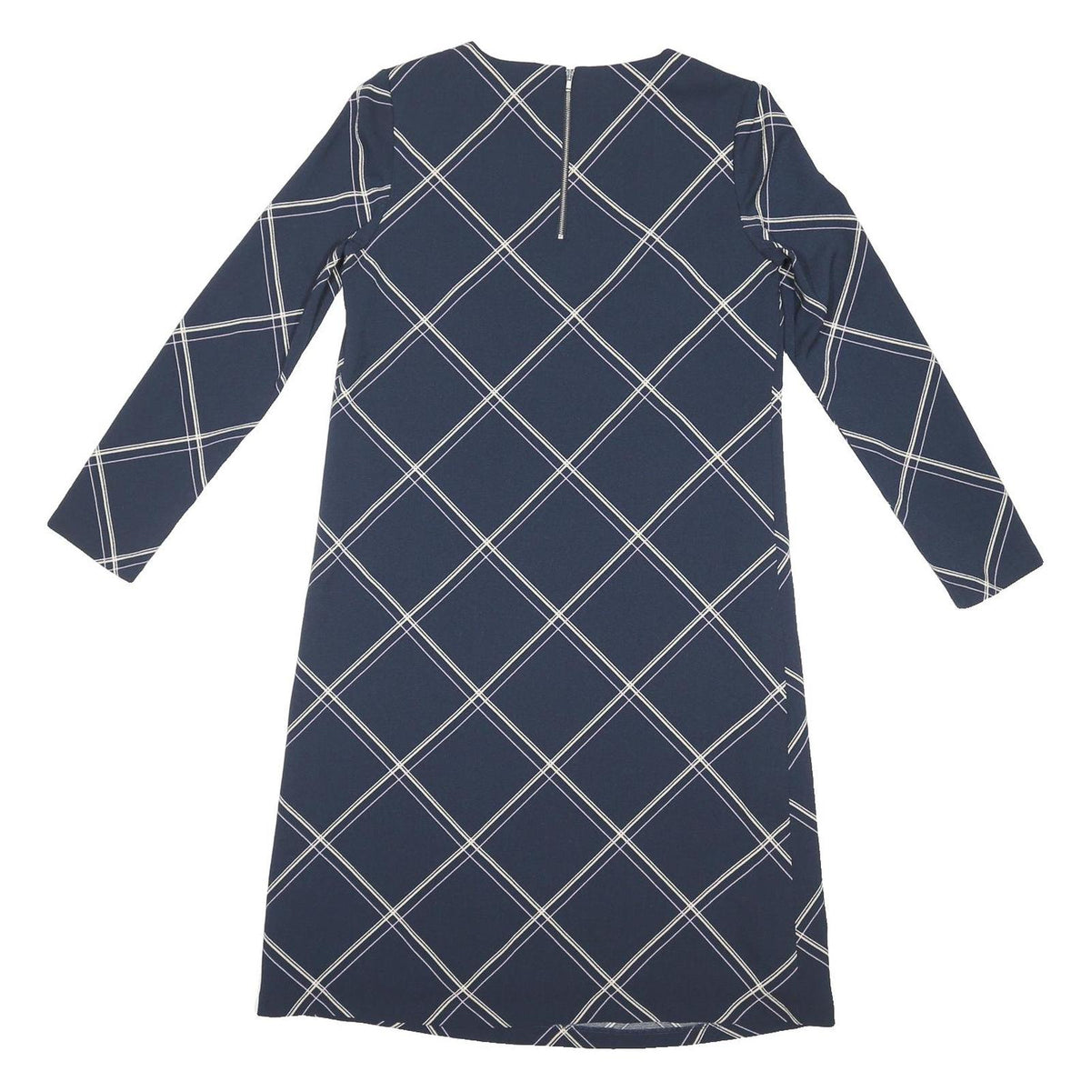 M&S Womens Navy Blue & Cream Check Day Woven Long Sleeve Knee Length UK 12 Dress