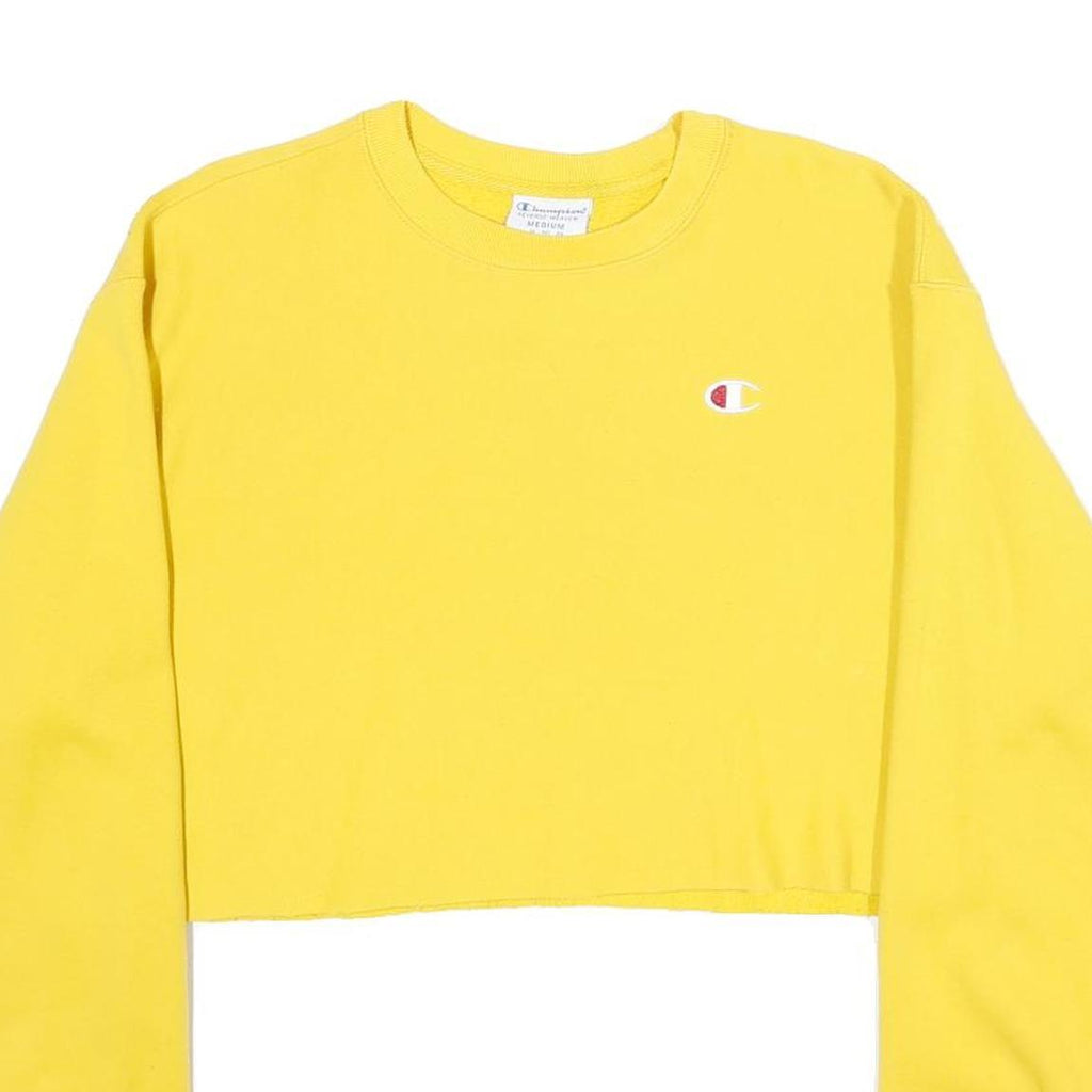 CHAMPION REVERSE WEAVE Womens Yellow Crew Neck M Cropped Sweatshirt