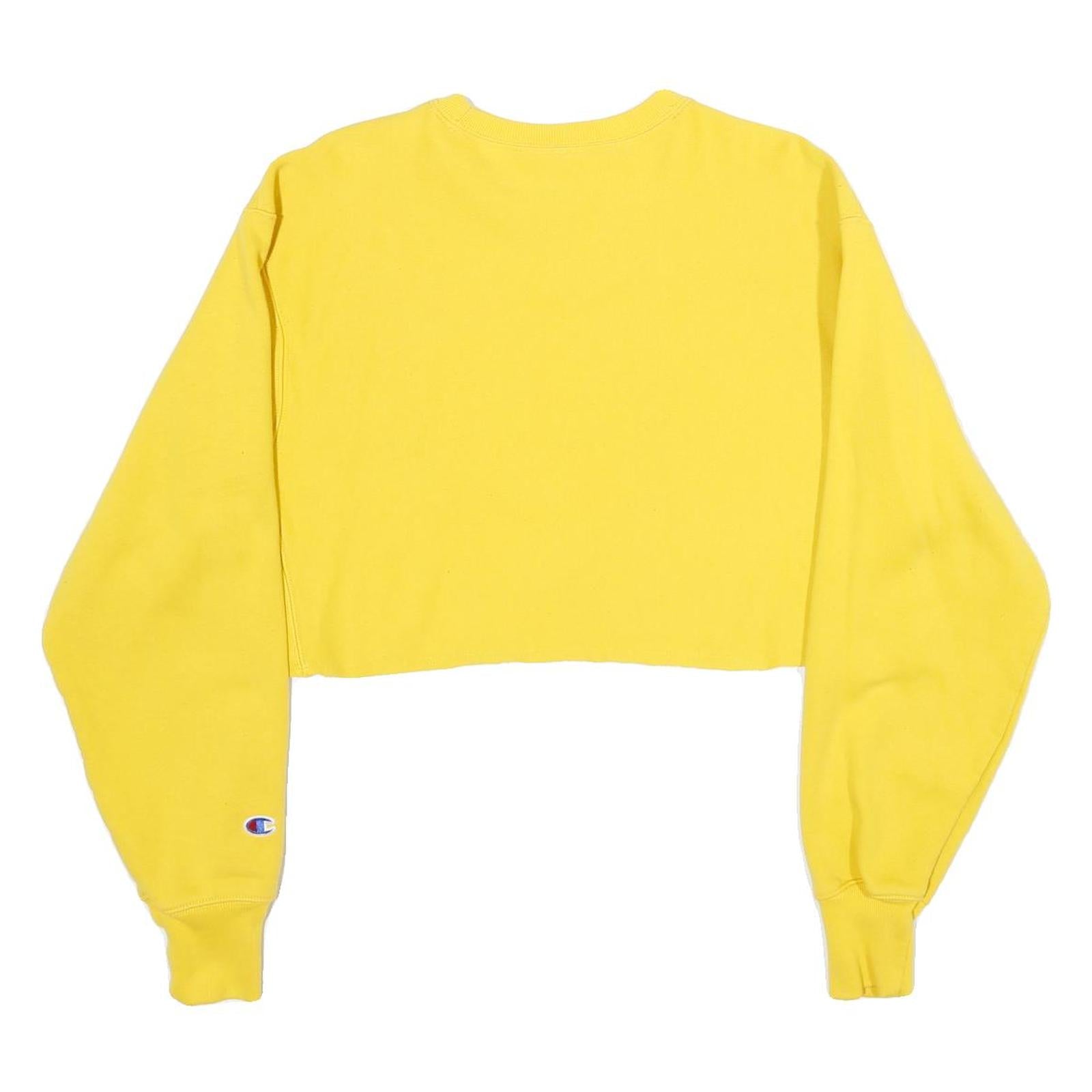 CHAMPION REVERSE WEAVE Womens Yellow Crew Neck M Cropped Sweatshirt
