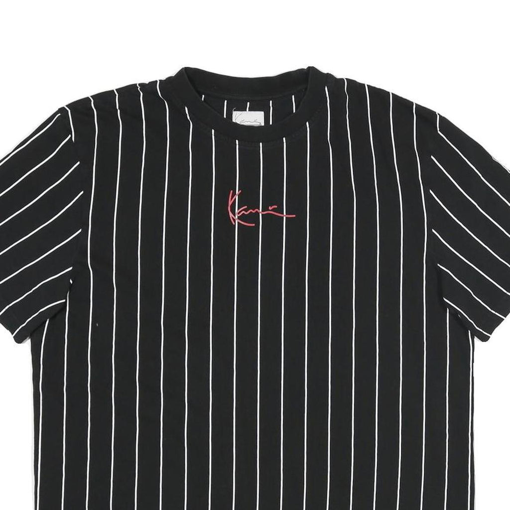 KARL KANI Mens Black & White Striped Streetwear Graphic T-Shirt M Short Sleeve
