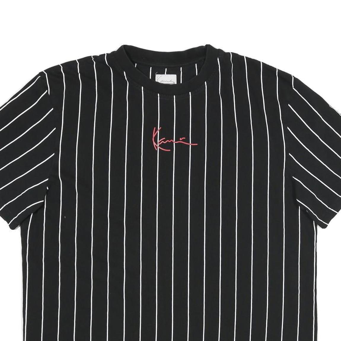 KARL KANI Mens Black & White Striped Streetwear Graphic T-Shirt M Short Sleeve
