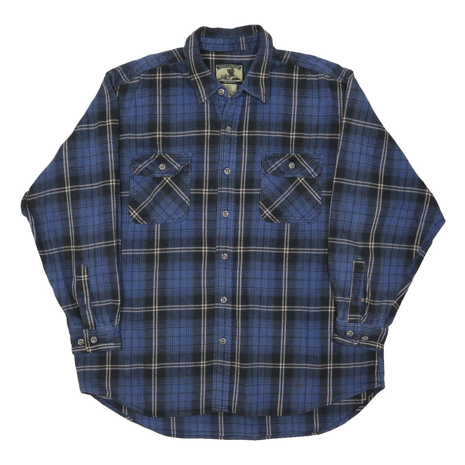 FIELD & STREAM Mens Blue & Black Check Shirt 2XL Cotton Blend Casual Long Sleeve