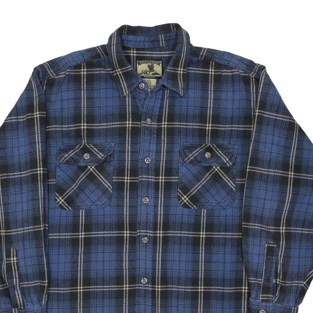 FIELD & STREAM Mens Blue & Black Check Shirt 2XL Cotton Blend Casual Long Sleeve