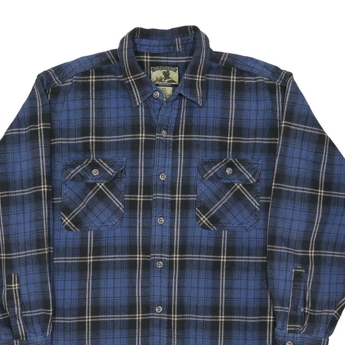 FIELD & STREAM Mens Blue & Black Check Shirt 2XL Cotton Blend Casual Long Sleeve