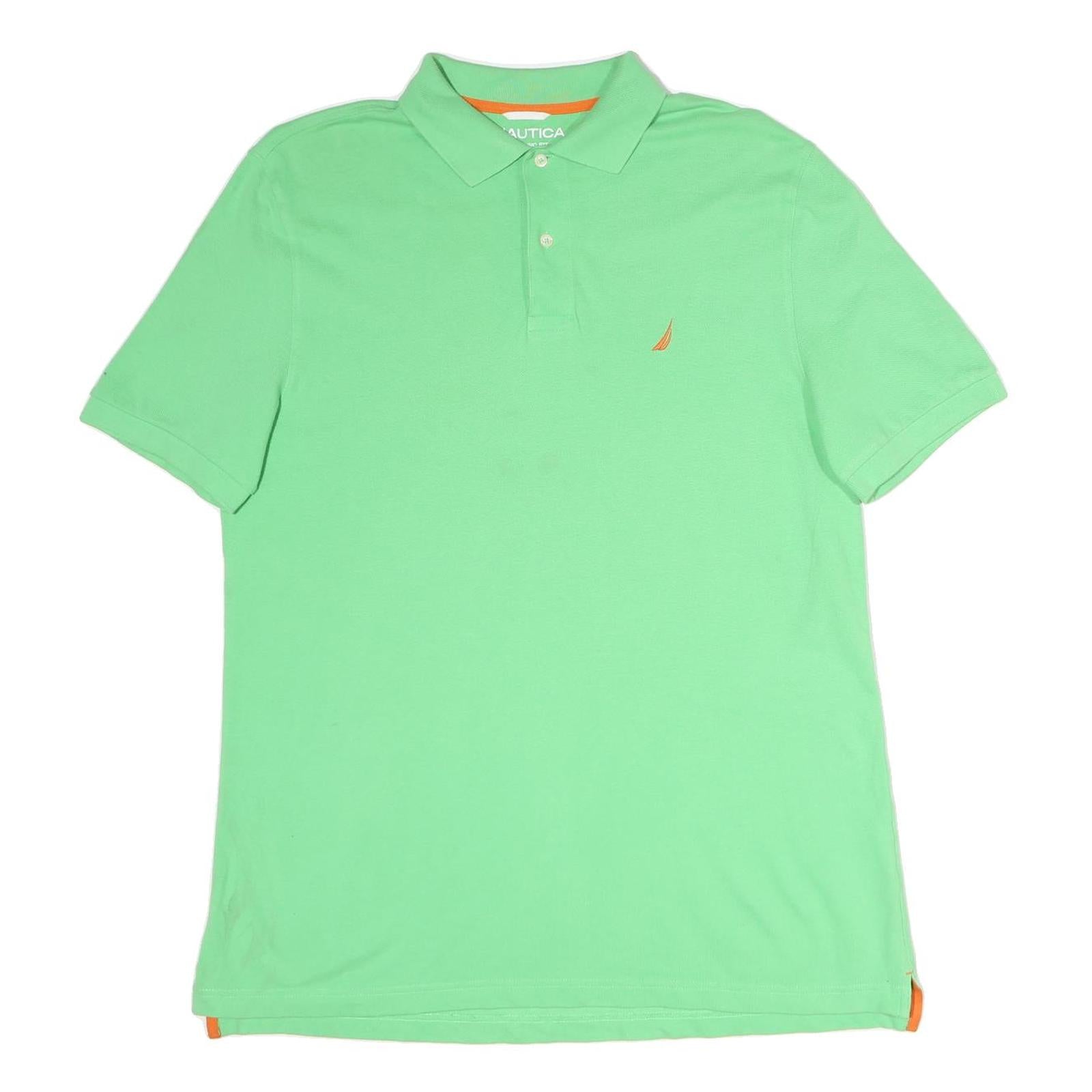 NAUTICA Mens Green & Orange Short Sleeve Plain L Cotton Polo Shirt Casual Summer