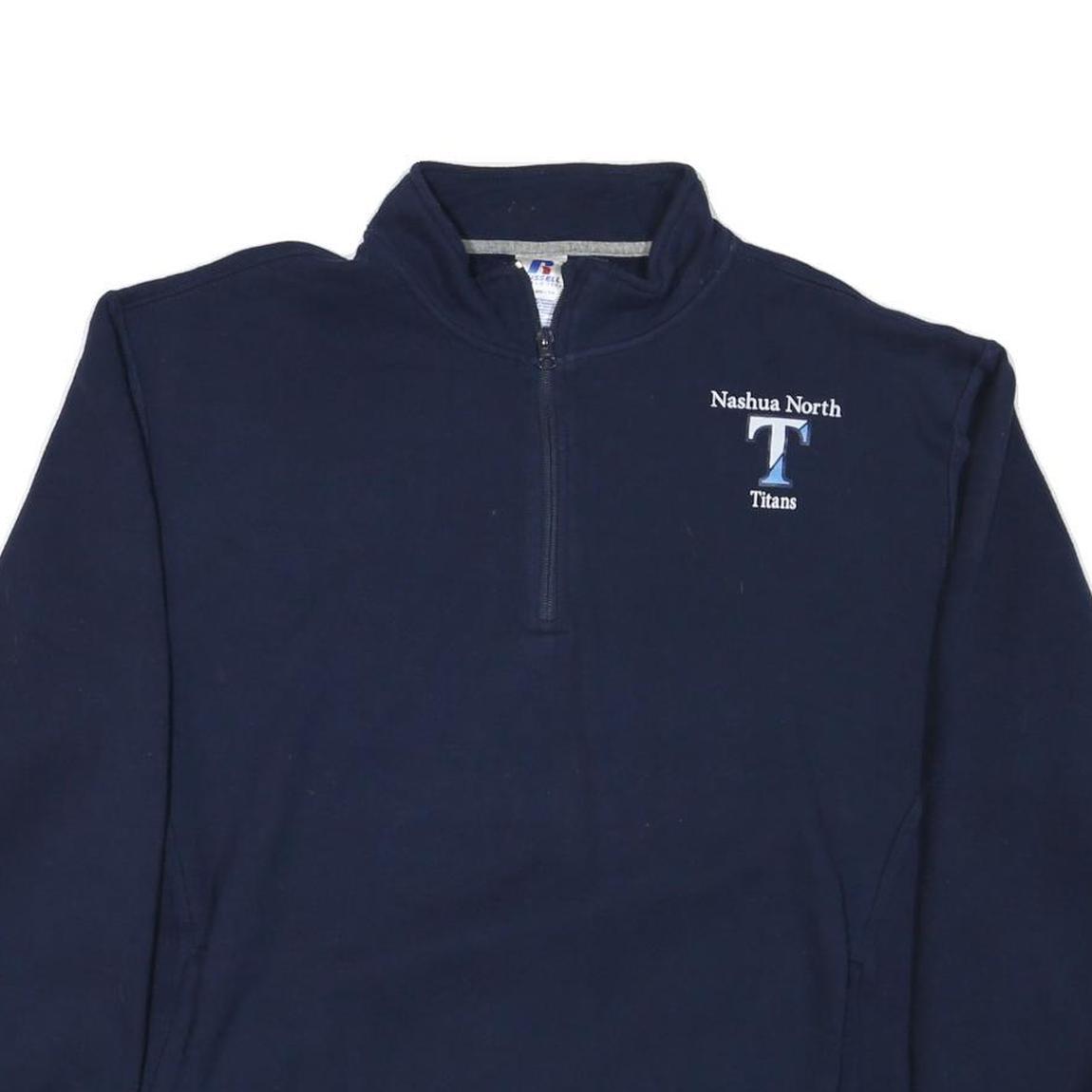 RUSSELL ATHLETIC Mens Blue Nashua North Titans 1/4 Zip Sweatshirt XL Cotton