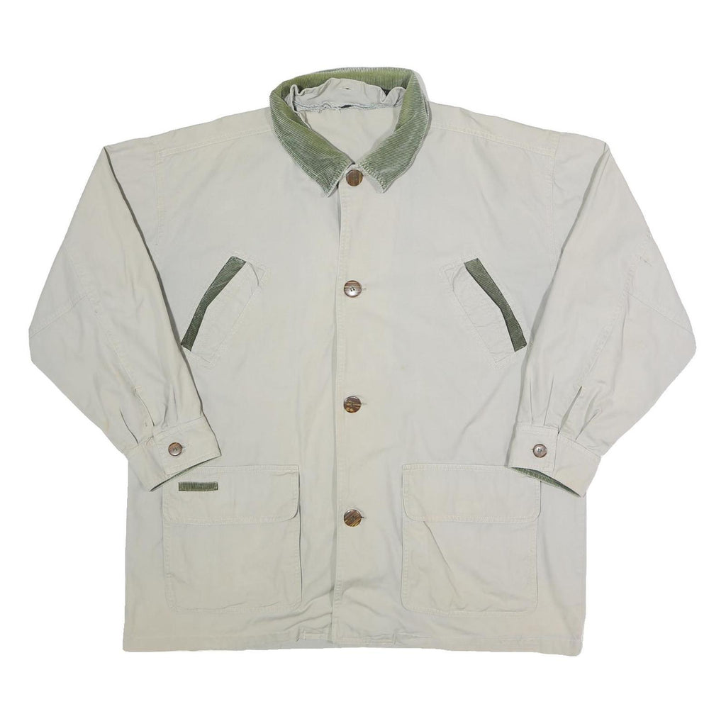 Mens Beige Cotton Button Jacket XL Casual Plain Lightweight Fall Outerwear