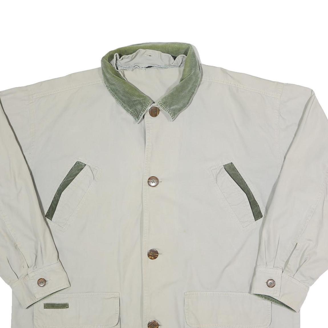 Mens Beige Cotton Button Jacket XL Casual Plain Lightweight Fall Outerwear