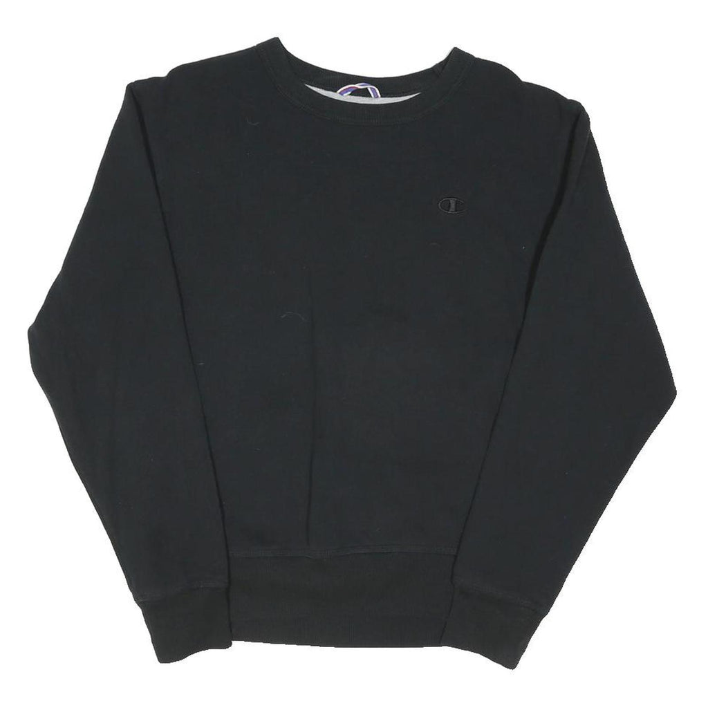 CHAMPION Mens Black S Crew Neck Sweatshirt Classic Logo Embroidered Cotton Blend