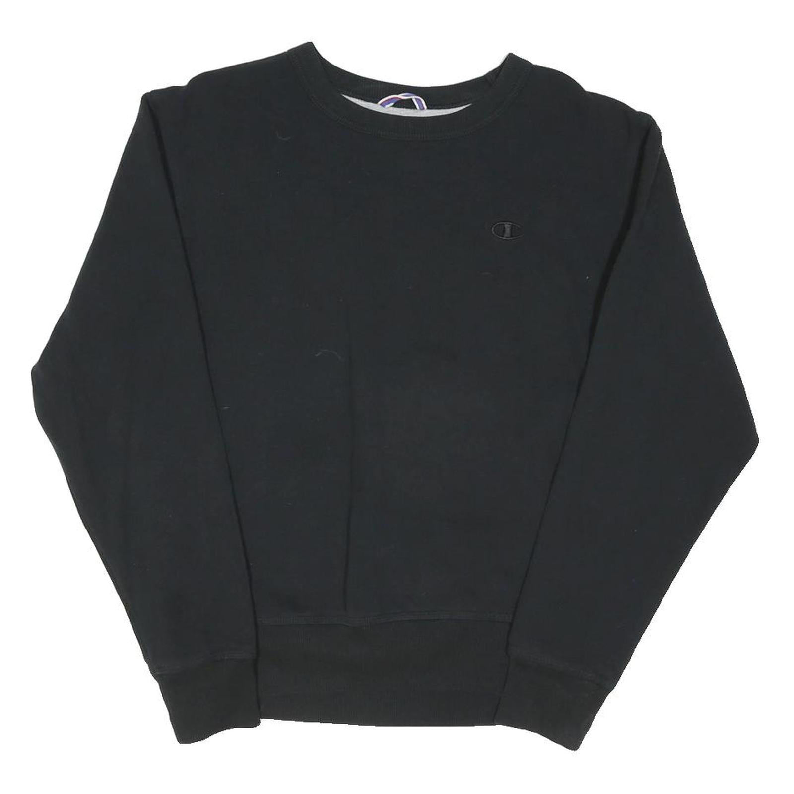 CHAMPION Mens Black S Crew Neck Sweatshirt Classic Logo Embroidered Cotton Blend