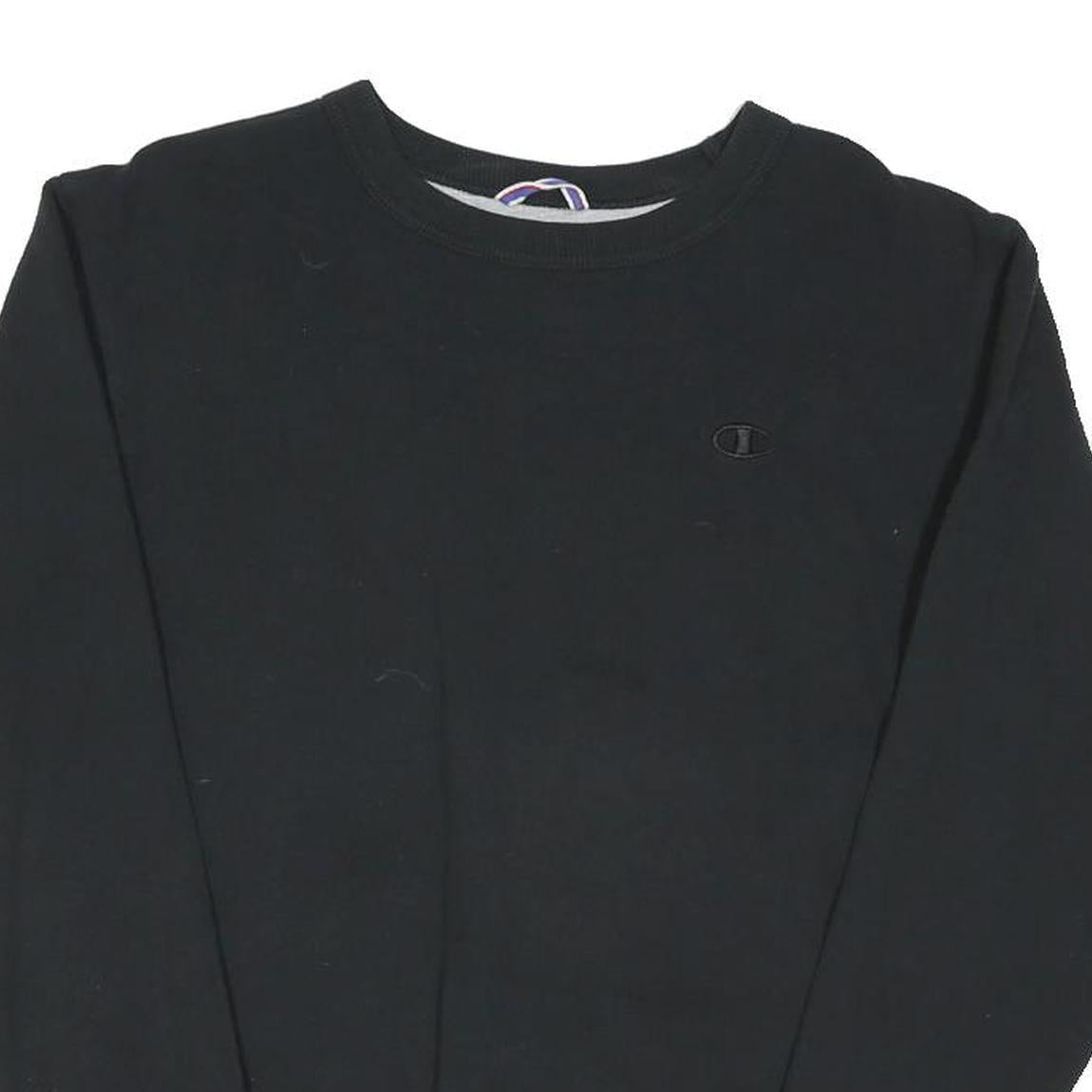 CHAMPION Mens Black S Crew Neck Sweatshirt Classic Logo Embroidered Cotton Blend