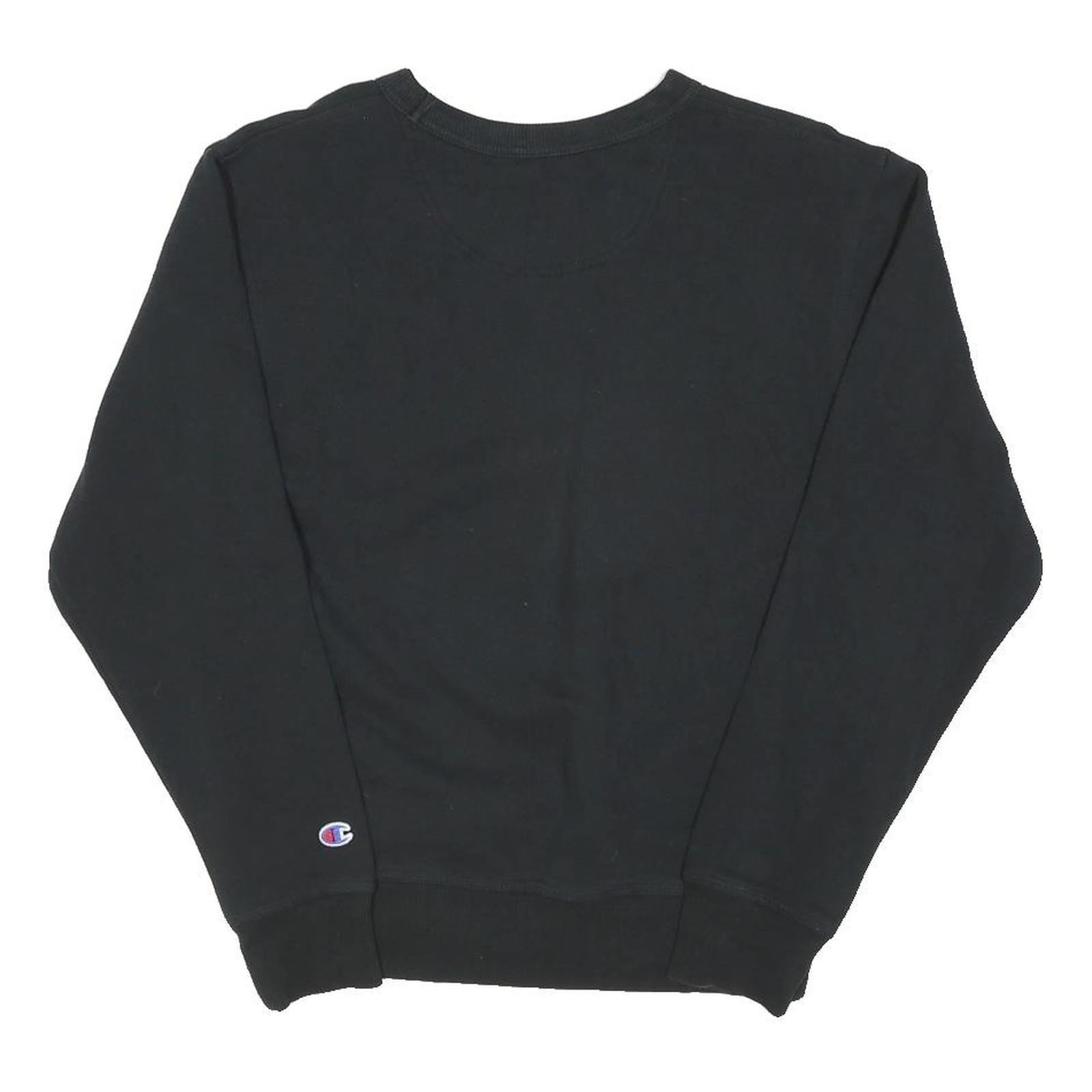 CHAMPION Mens Black S Crew Neck Sweatshirt Classic Logo Embroidered Cotton Blend