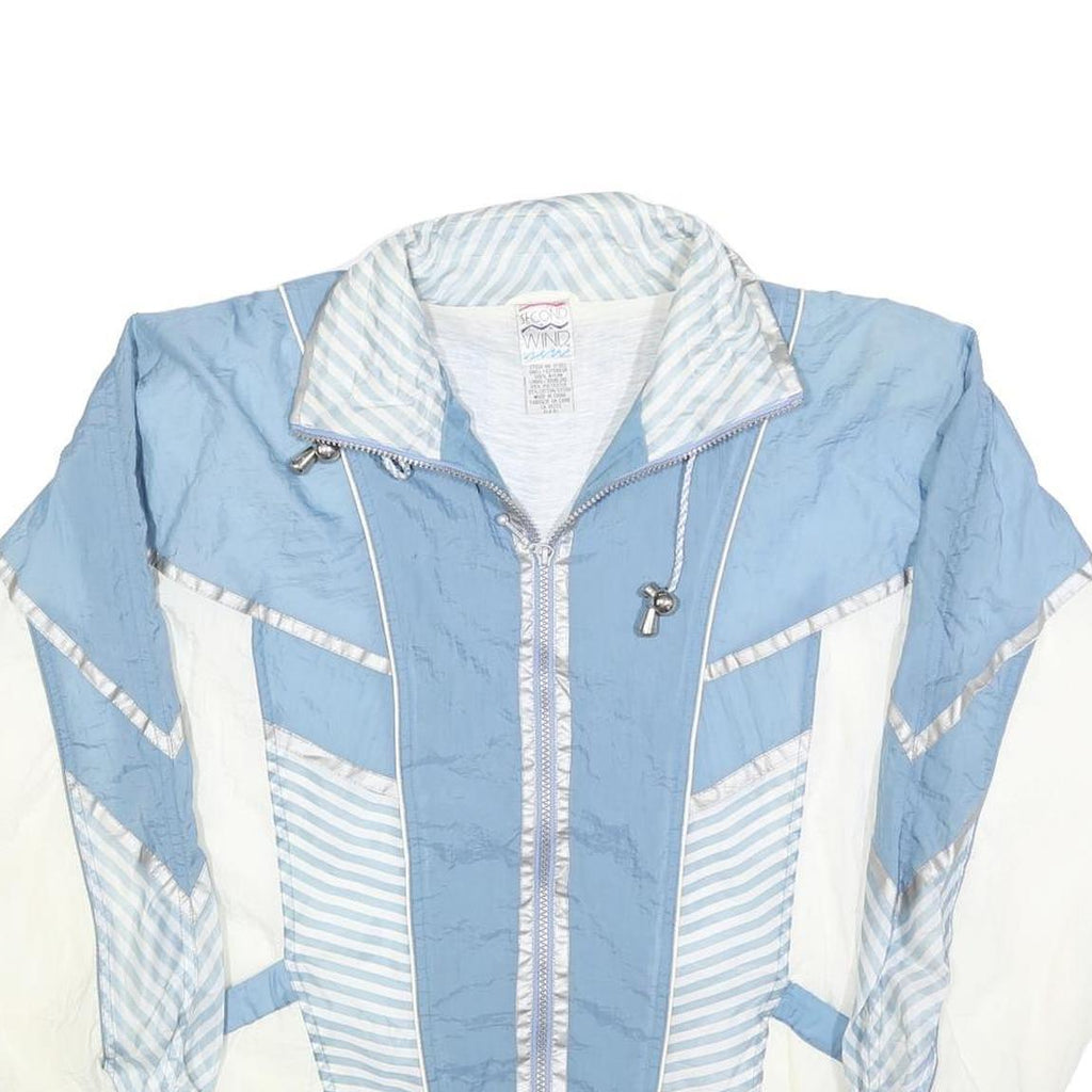 SECOND WIND Womens Blue & White Nylon Zip Jacket S Striped Sport Casual