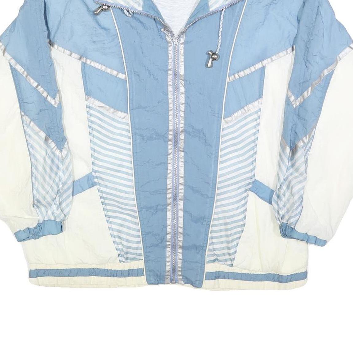 SECOND WIND Womens Blue & White Nylon Zip Jacket S Striped Sport Casual