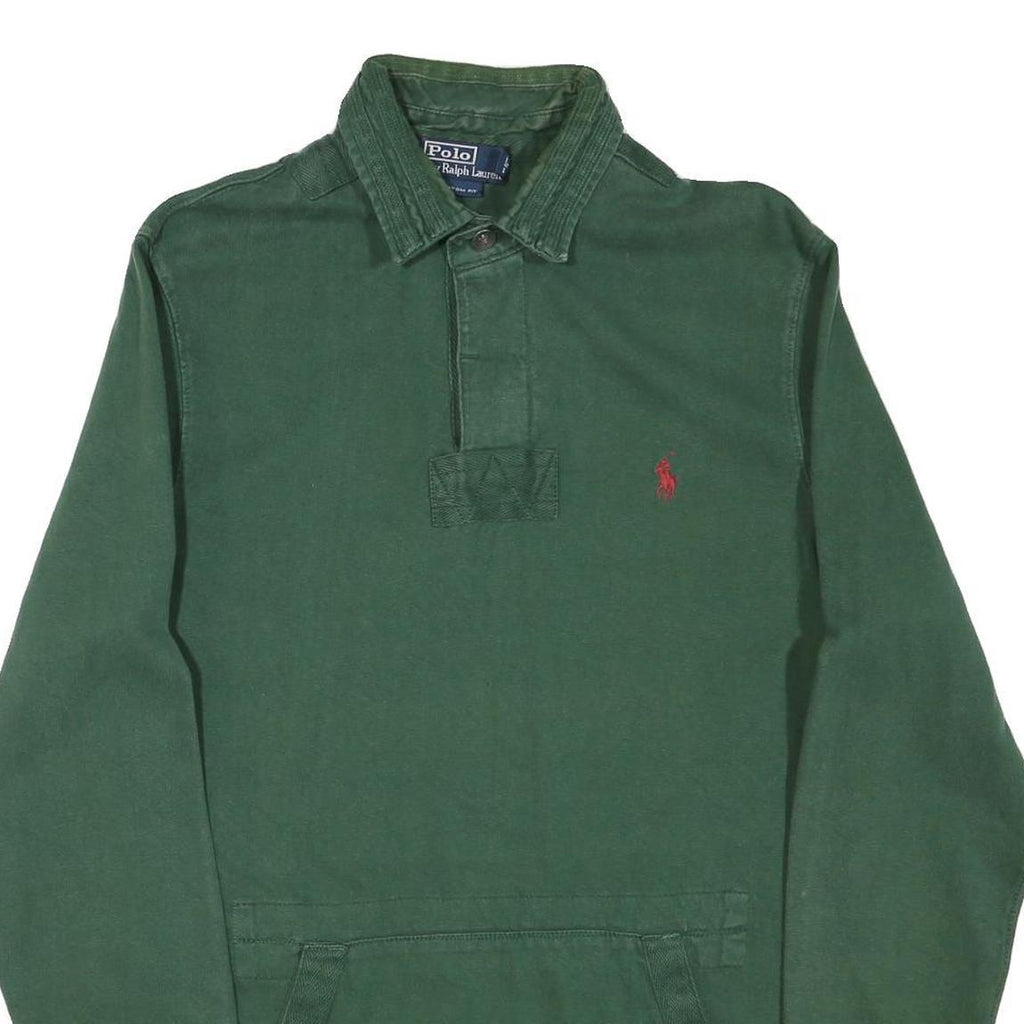 POLO RALPH LAUREN Mens Green Long Sleeve Plain M Cotton Blend Polo Shirt