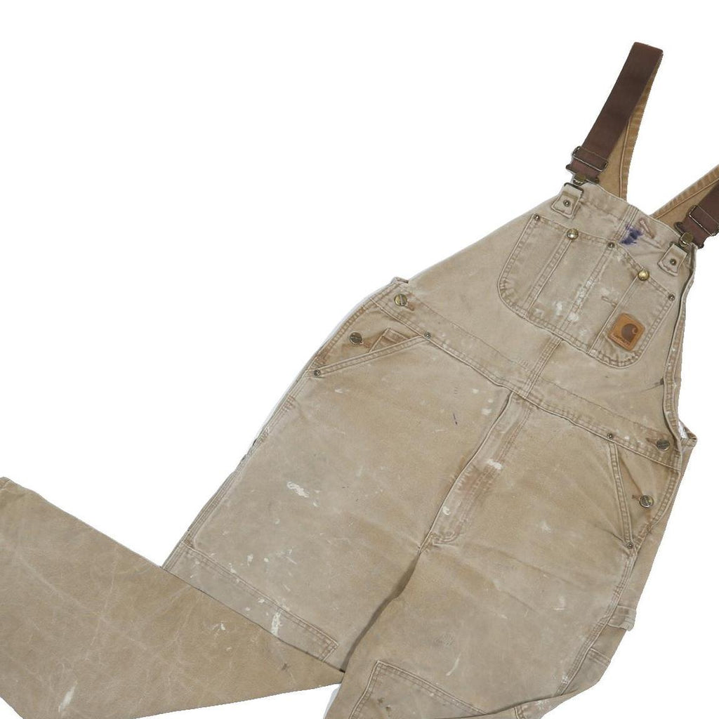 CARHARTT Mens Beige Cotton Dungarees Loose Workwear Size L W38 L29 Sturdy
