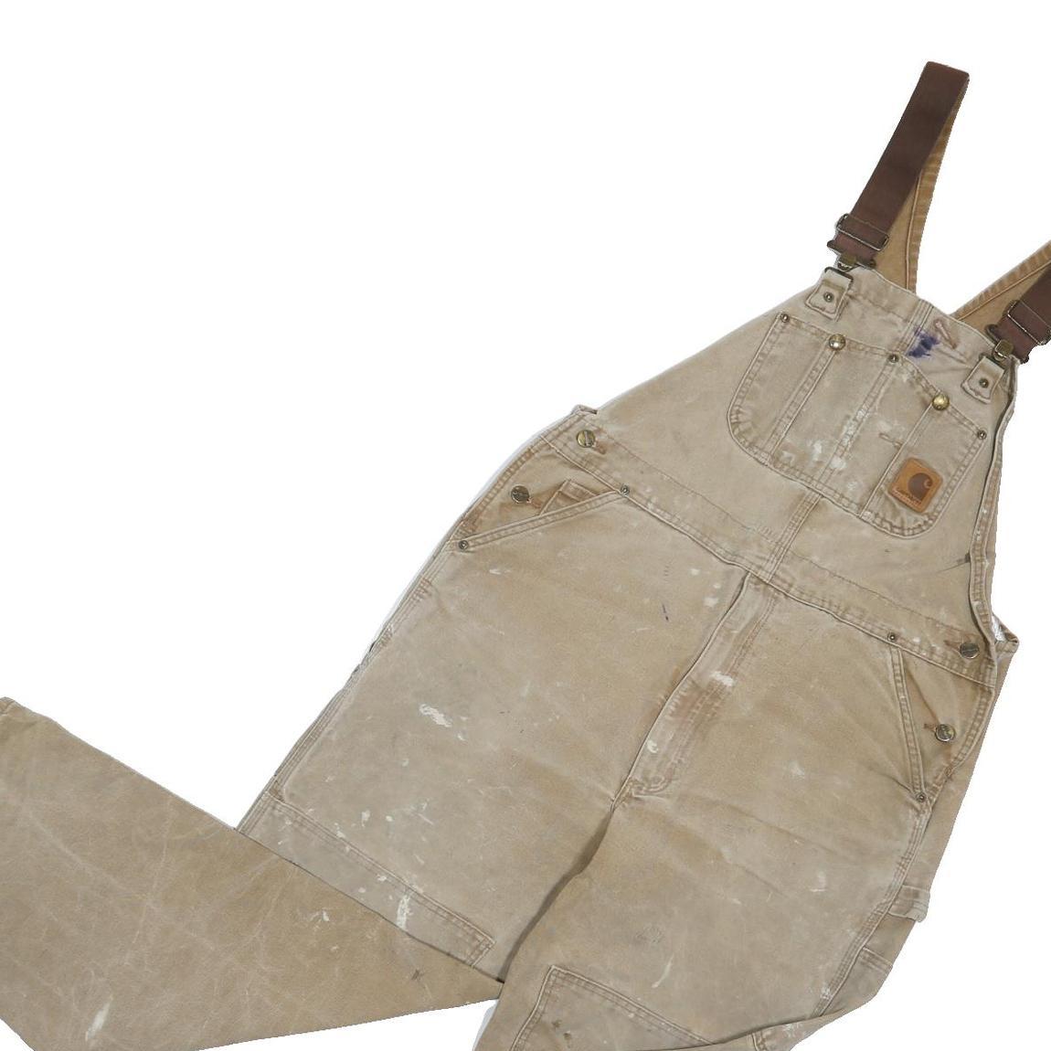 CARHARTT Mens Beige Cotton Dungarees Loose Workwear Size L W38 L29 Sturdy