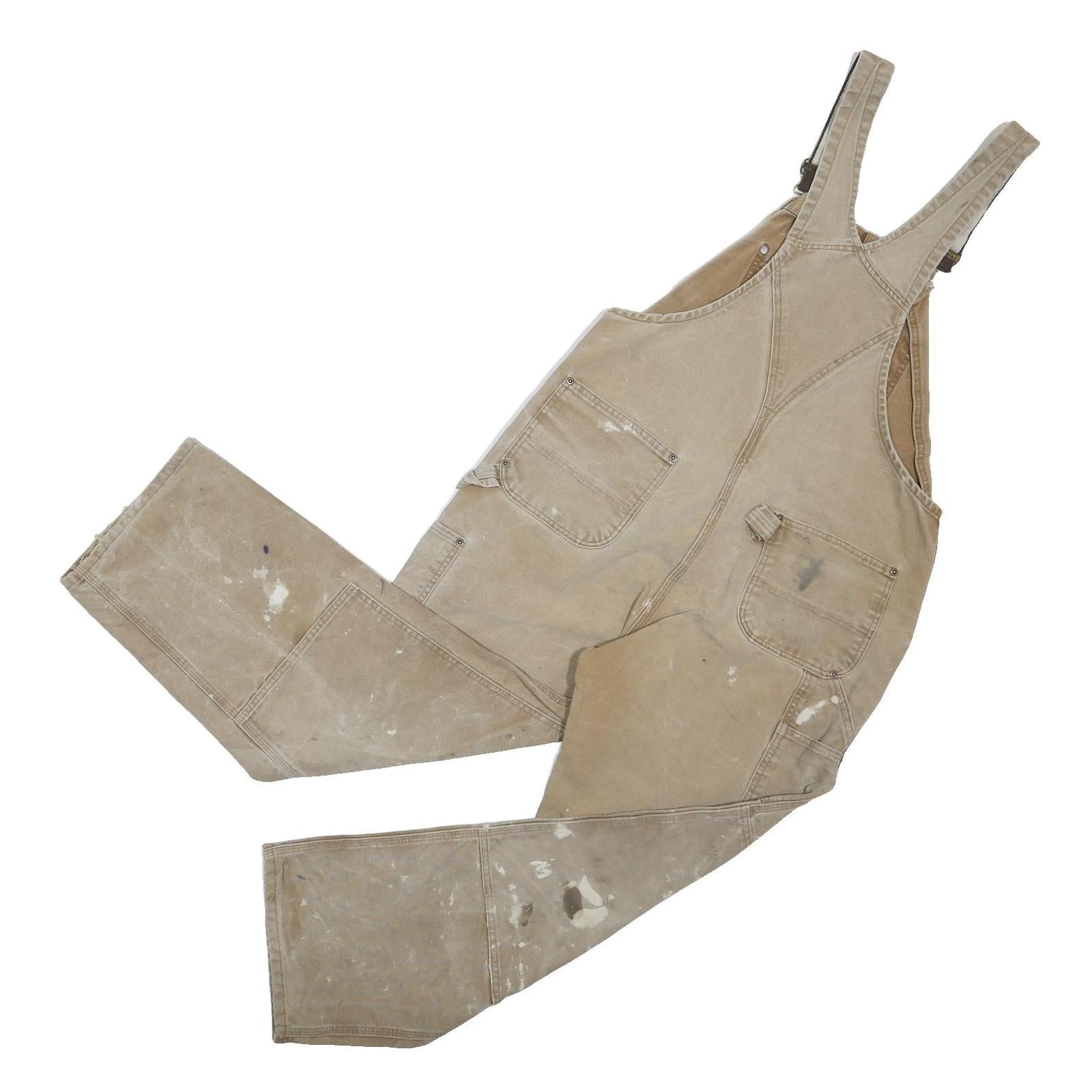CARHARTT Mens Beige Cotton Dungarees Loose Workwear Size L W38 L29 Sturdy