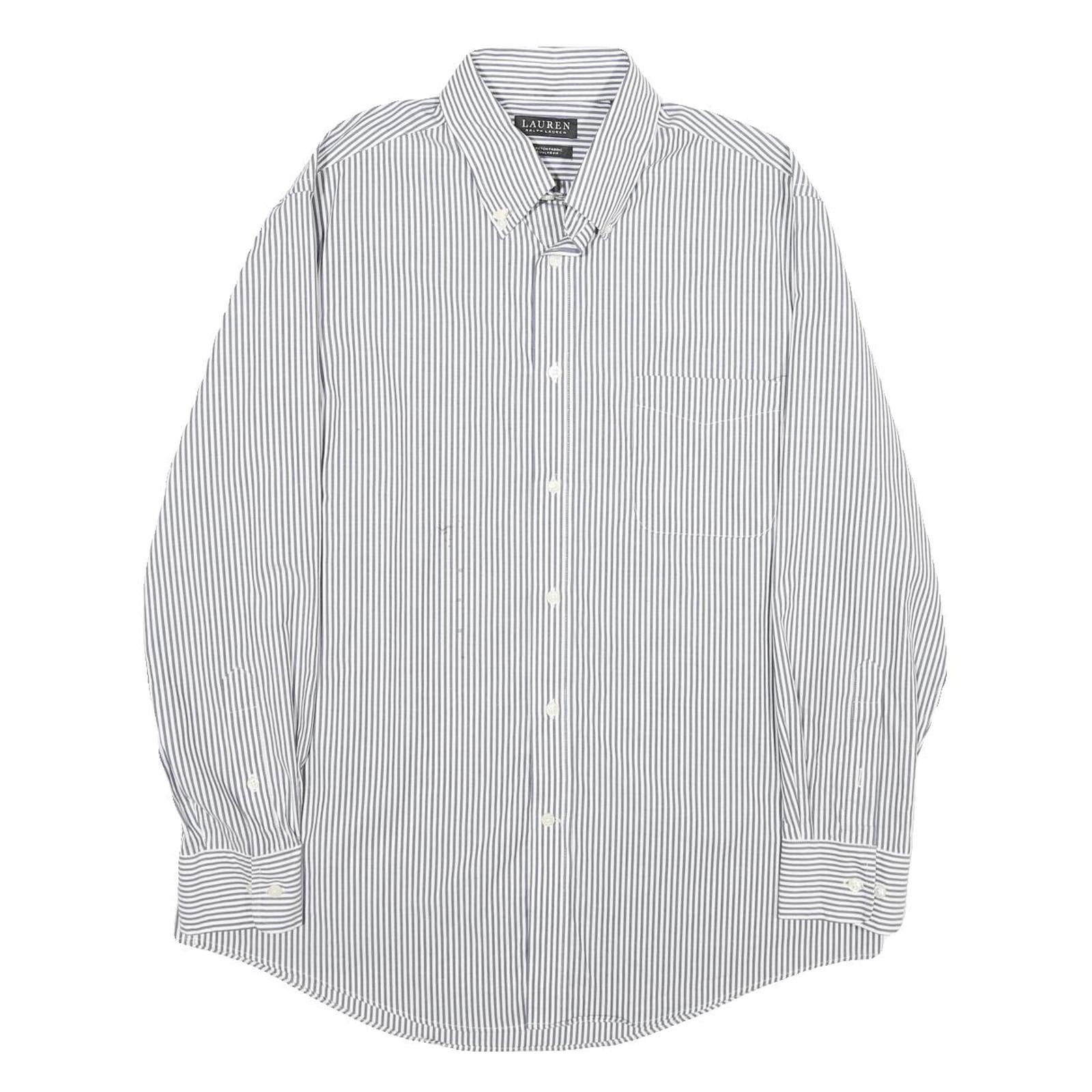 LAUREN RALPH LAUREN Mens Blue Striped Shirt L Cotton Button Down Formal