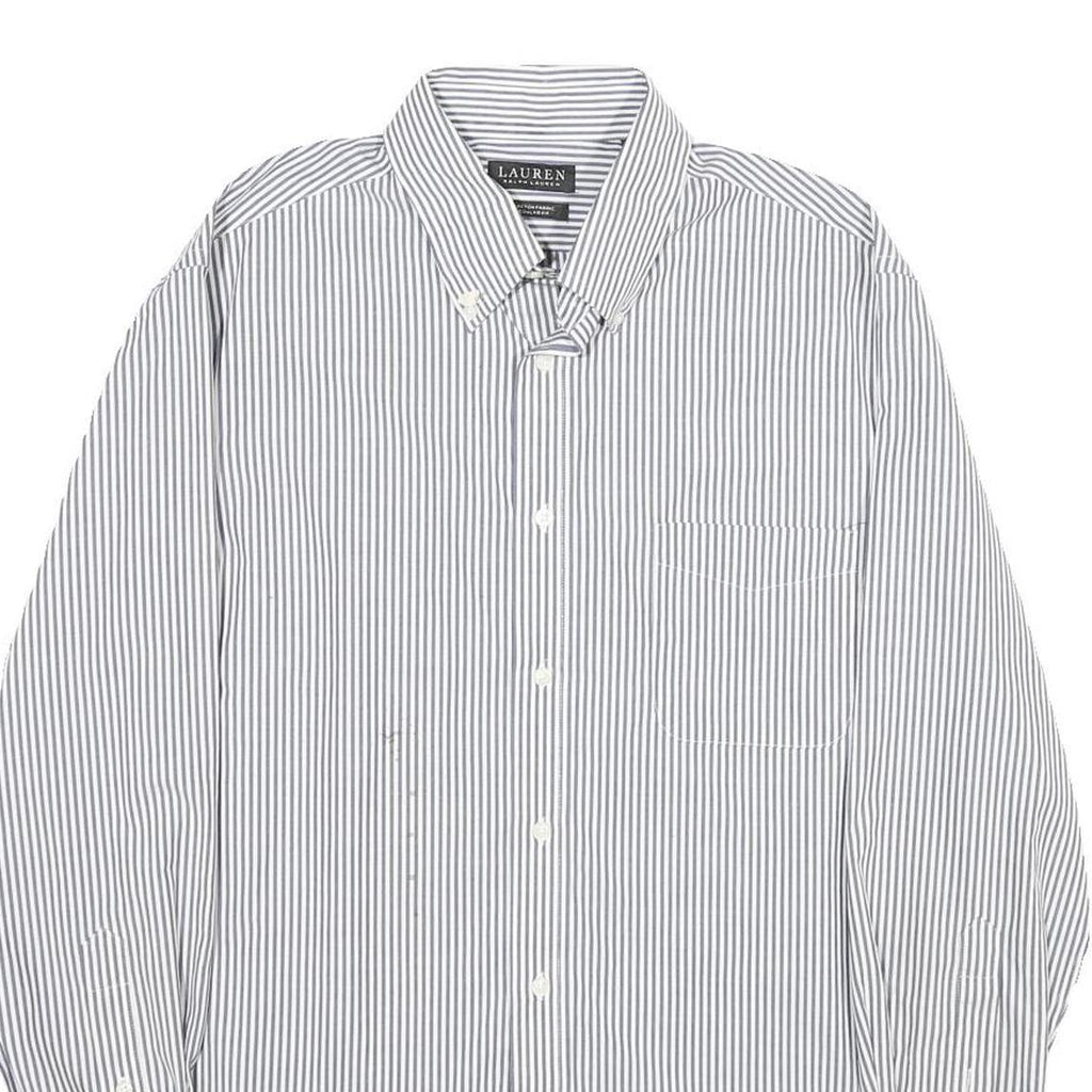 LAUREN RALPH LAUREN Mens Blue Striped Shirt L Cotton Button Down Formal