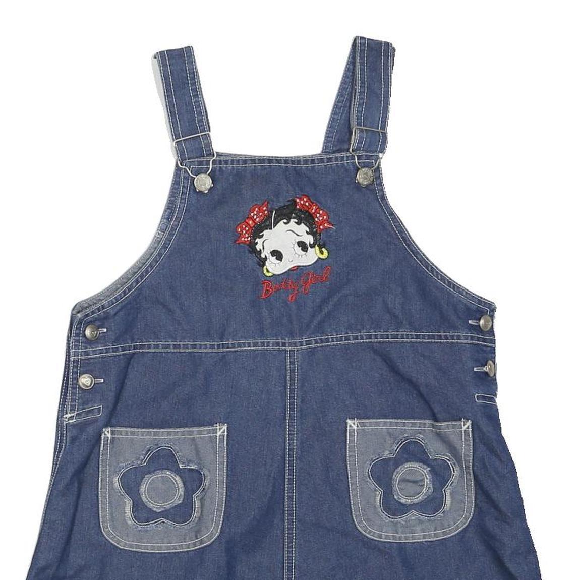 Girls Blue Denim Betty Boop Cotton Blend Pinafore Dress Sleeveless 9Y