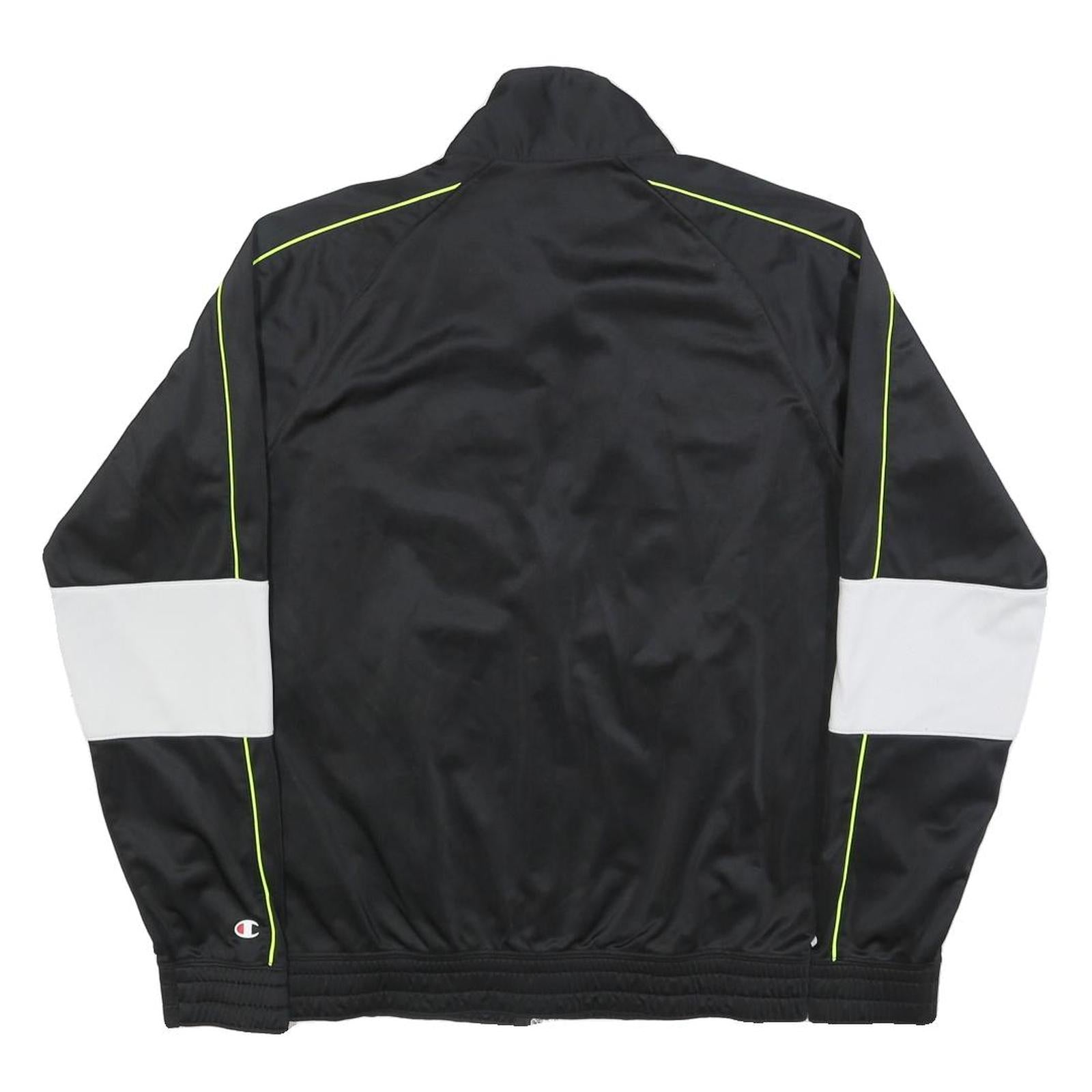 CHAMPION Mens Black & White Logo Track Jacket S Polyester Zip Athletic
