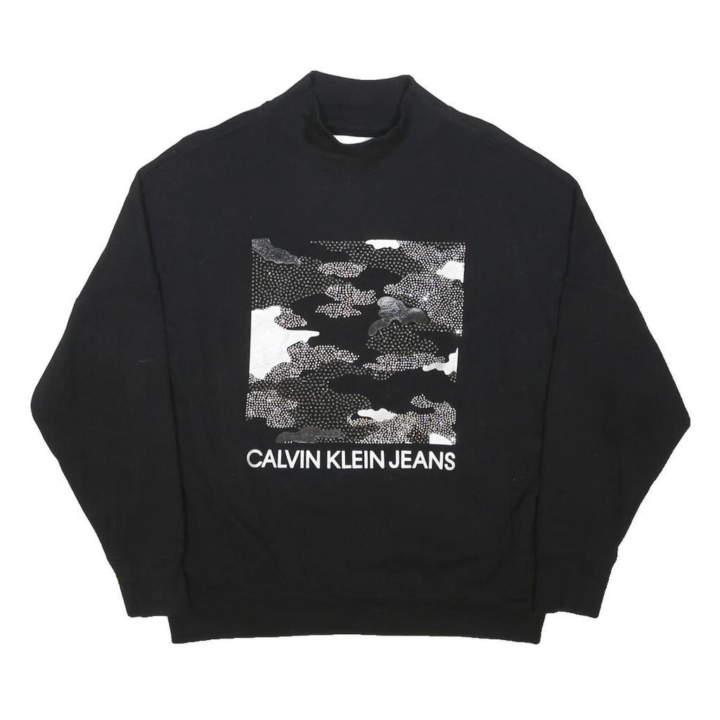 CALVIN KLEIN JEANS Womens Black Cotton Blend Pullover Sweatshirt S Logo Print