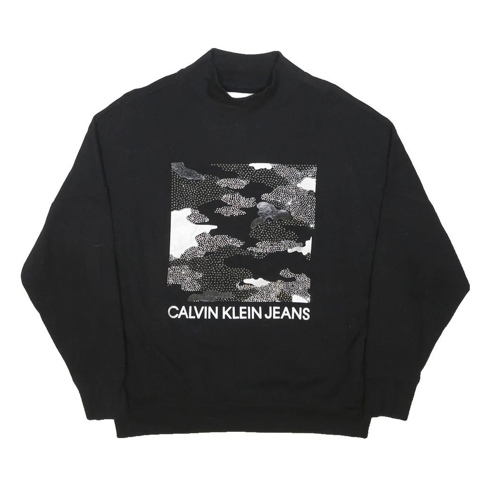 CALVIN KLEIN JEANS Womens Black Cotton Blend Pullover Sweatshirt S Logo Print