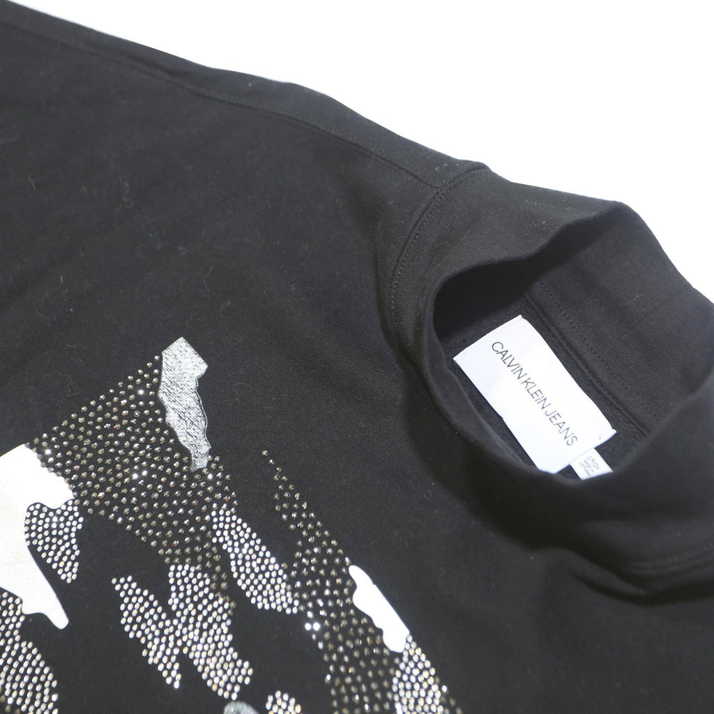 CALVIN KLEIN JEANS Womens Black Cotton Blend Pullover Sweatshirt S Logo Print