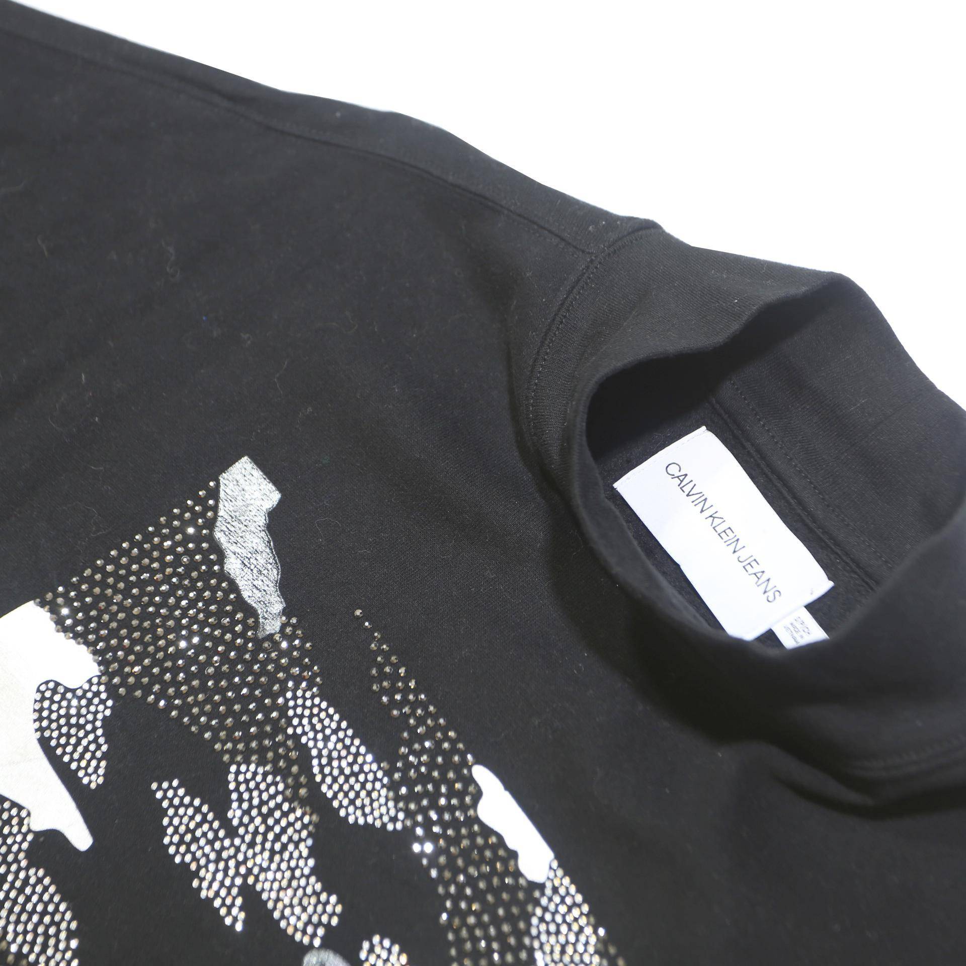 CALVIN KLEIN JEANS Womens Black Cotton Blend Pullover Sweatshirt S Logo Print