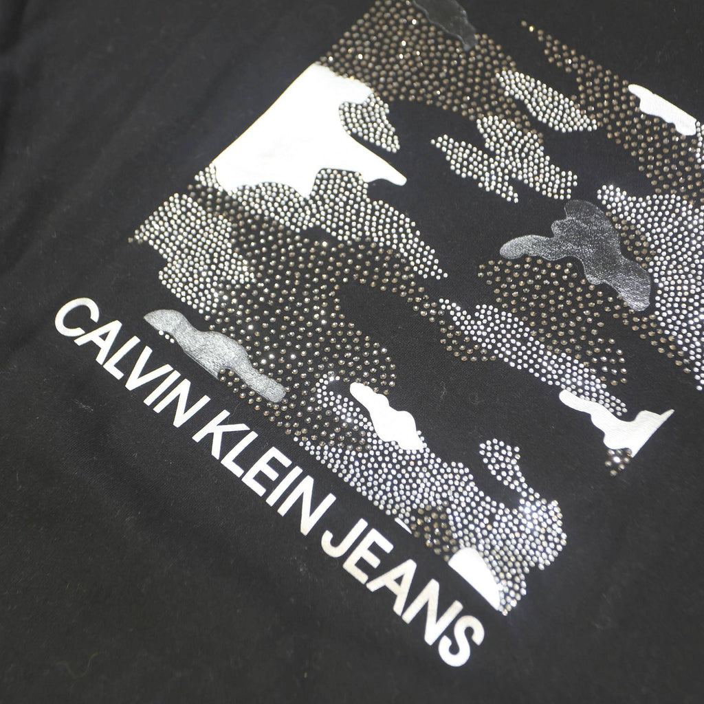 CALVIN KLEIN JEANS Womens Black Cotton Blend Pullover Sweatshirt S Logo Print