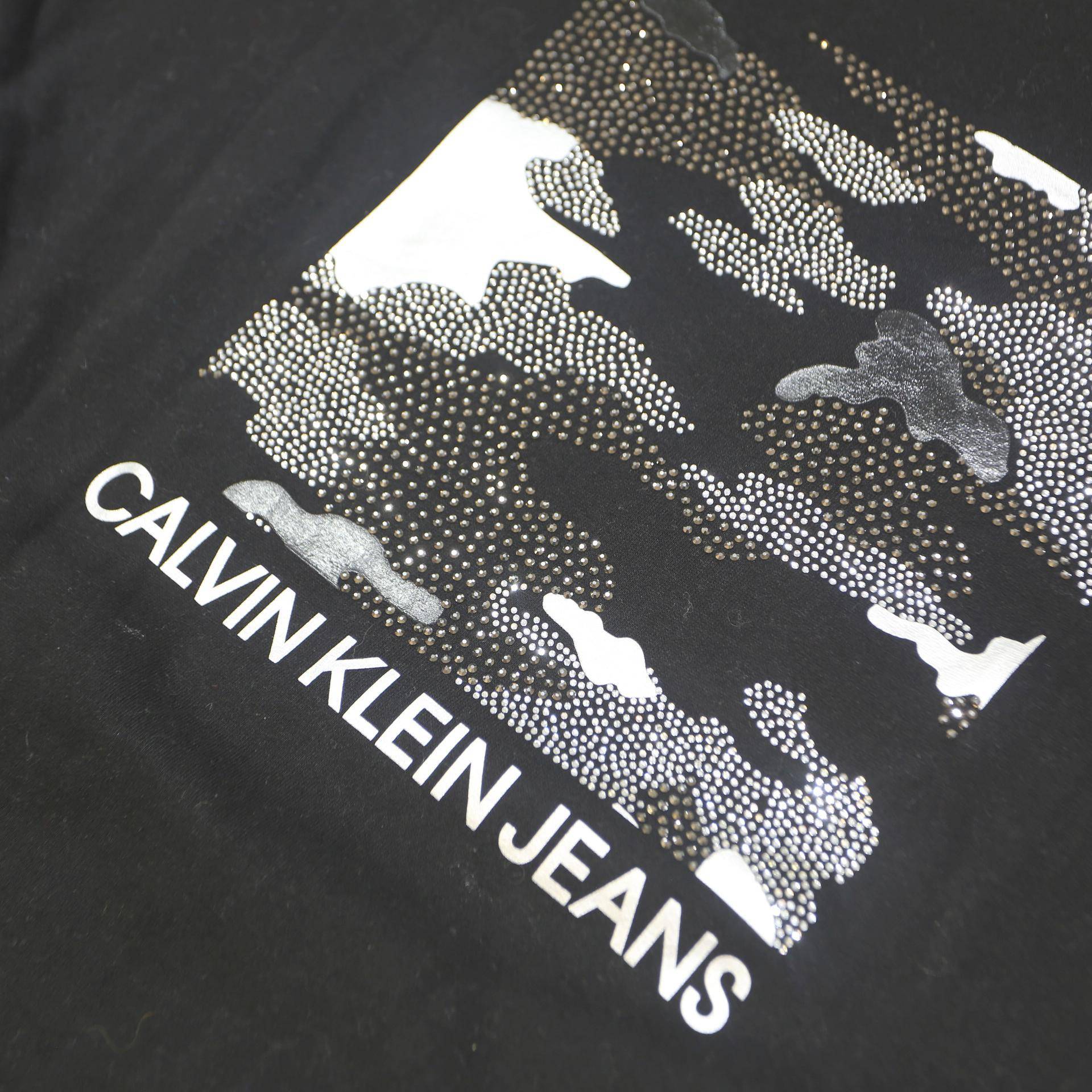 CALVIN KLEIN JEANS Womens Black Cotton Blend Pullover Sweatshirt S Logo Print