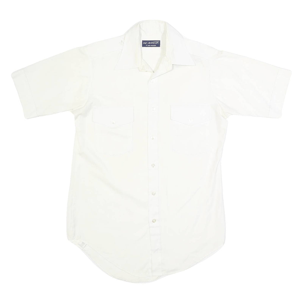 VAN HEUSEN Mens White Plain Short Sleeve Shirt S Cotton Button Collar Casual