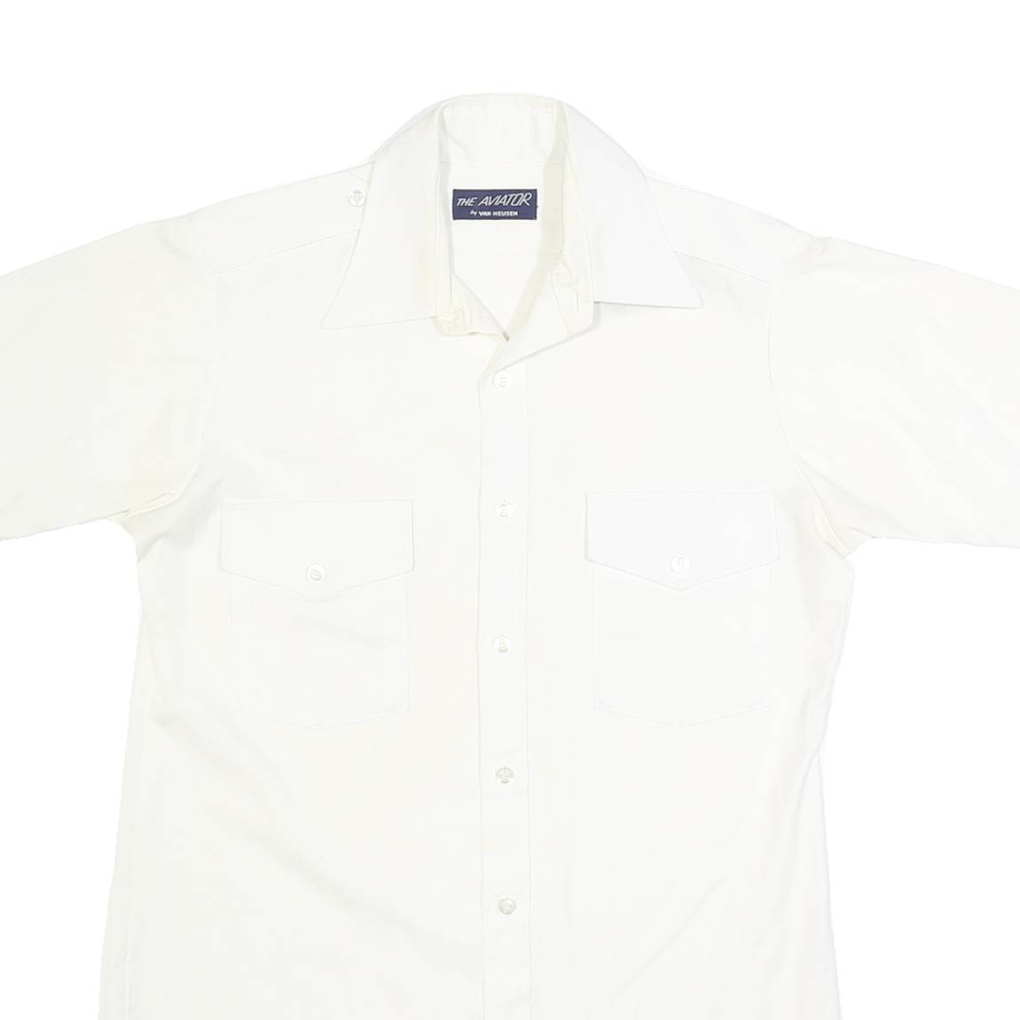 VAN HEUSEN Mens White Plain Short Sleeve Shirt S Cotton Button Collar Casual