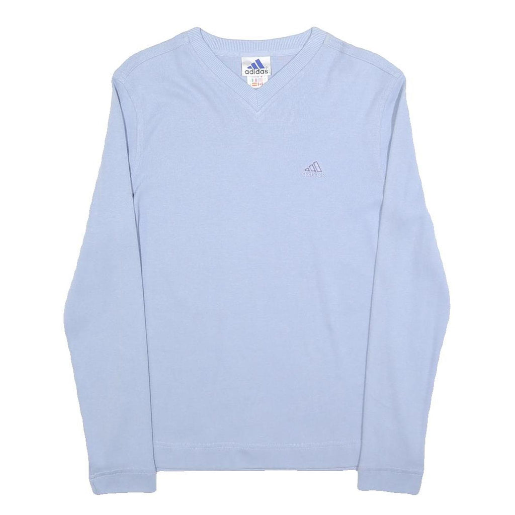 ADIDAS Womens Light Blue Plain Cotton V-Neck Basic Knit Jumper UK 10 Sporty