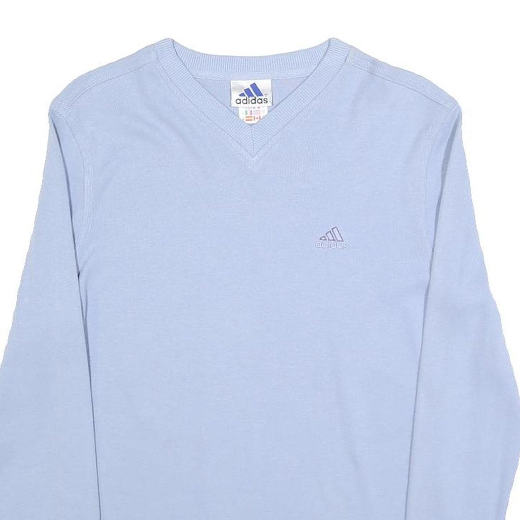ADIDAS Womens Light Blue Plain Cotton V-Neck Basic Knit Jumper UK 10 Sporty