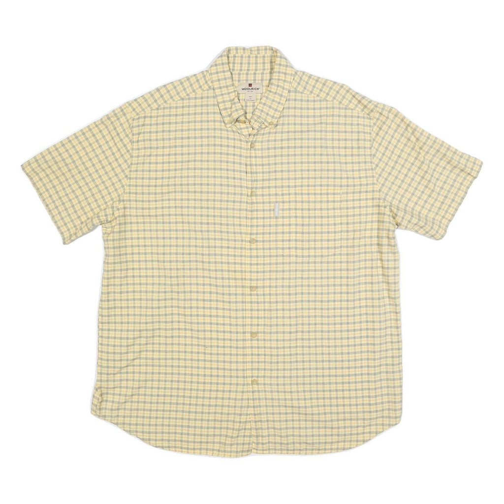 WOOLRICH Mens Yellow & Blue Checked Cotton Shirt XL Summer Casual Short Sleeve