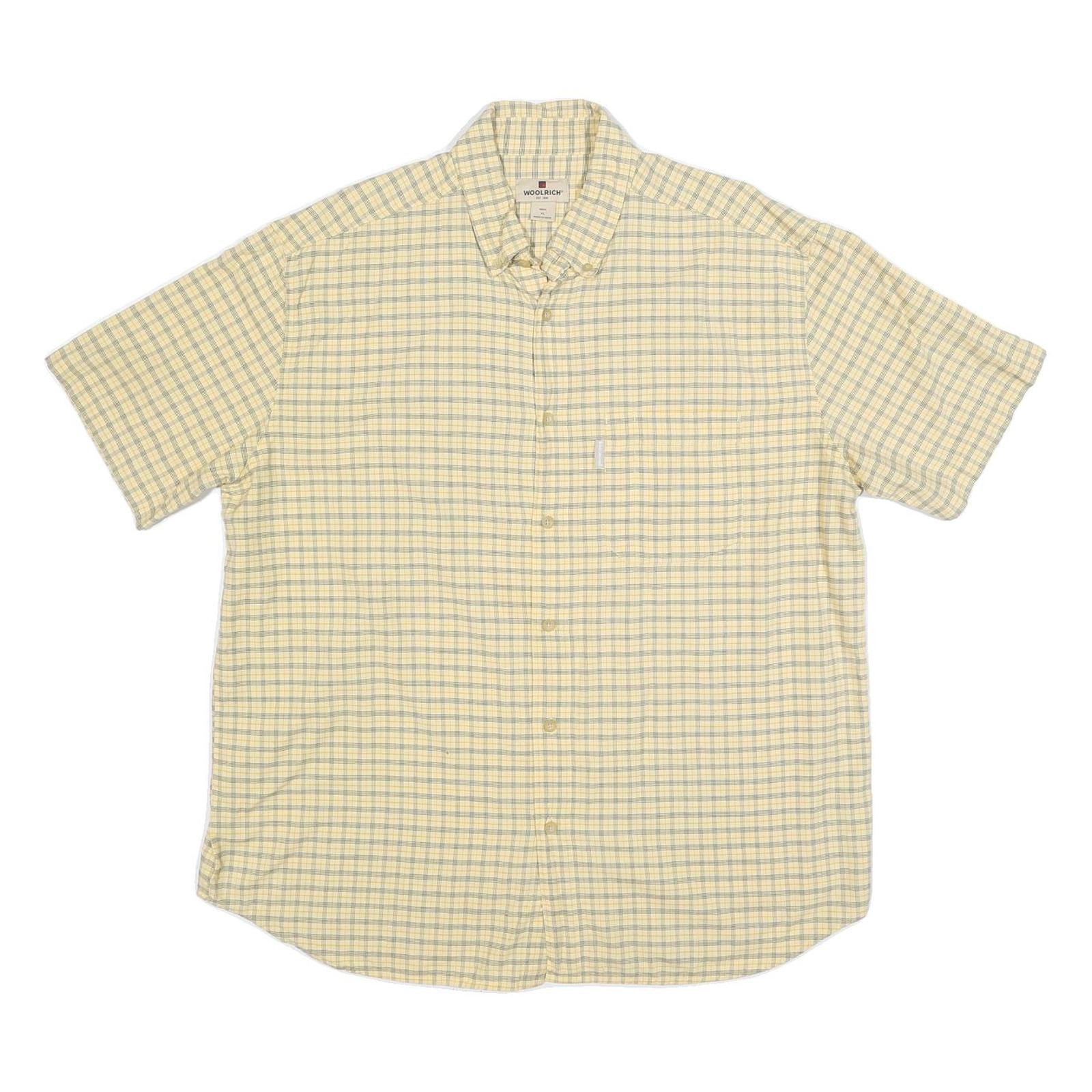 WOOLRICH Mens Yellow & Blue Checked Cotton Shirt XL Summer Casual Short Sleeve