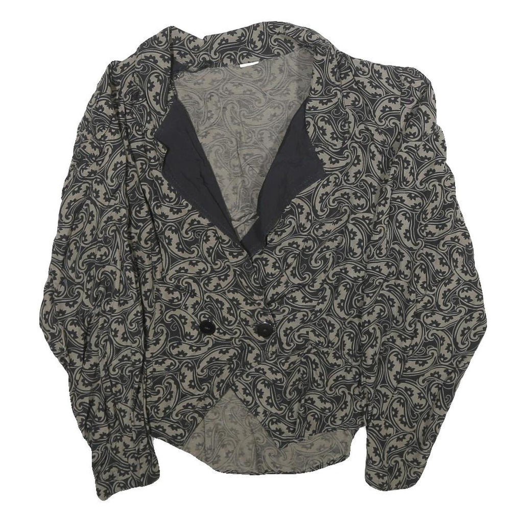 Womens Black & Grey Paisley Pattern Button Jacket L Woven Classic Elegant