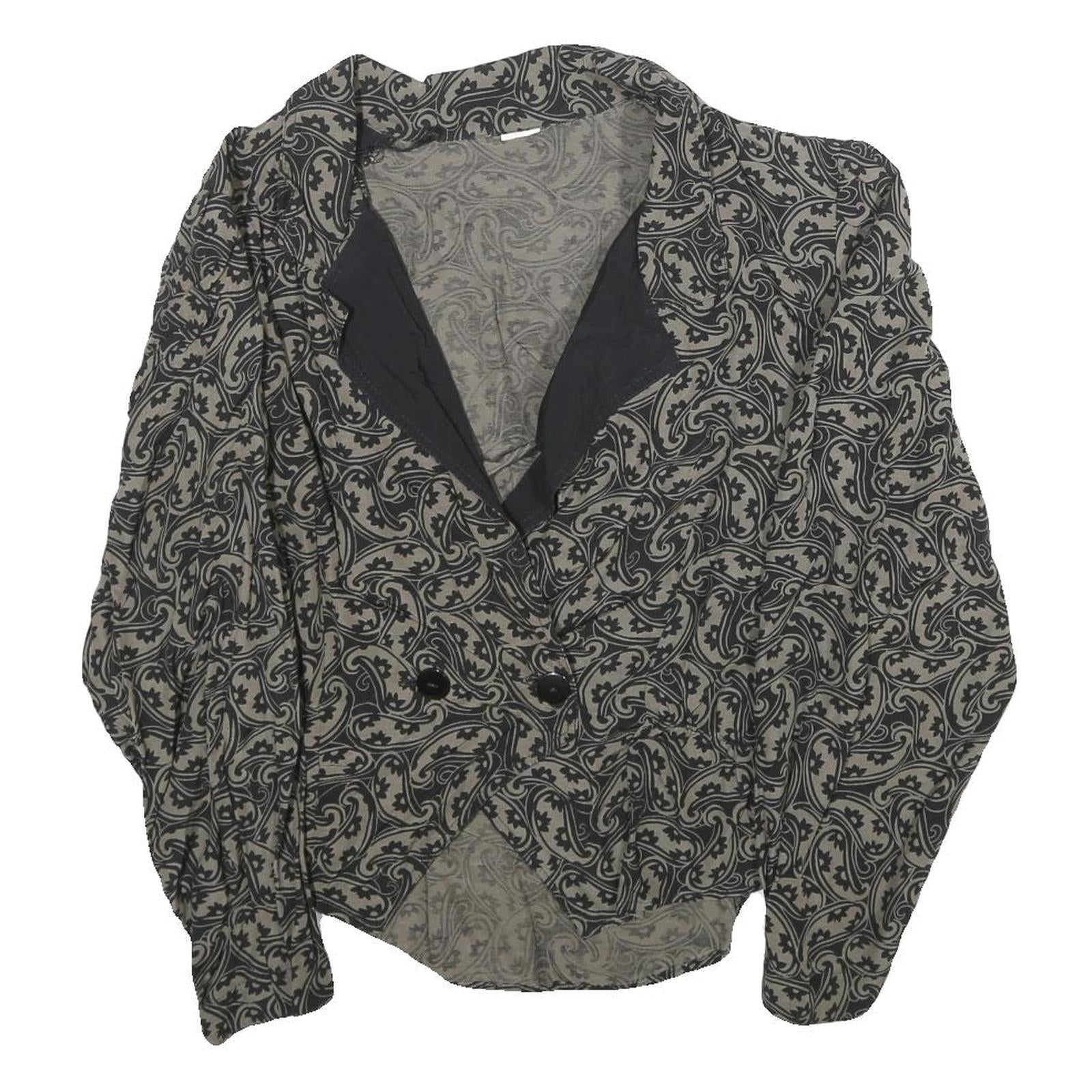 Womens Black & Grey Paisley Pattern Button Jacket L Woven Classic Elegant