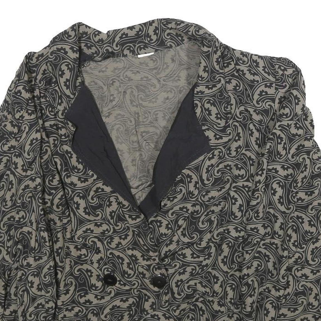 Womens Black & Grey Paisley Pattern Button Jacket L Woven Classic Elegant